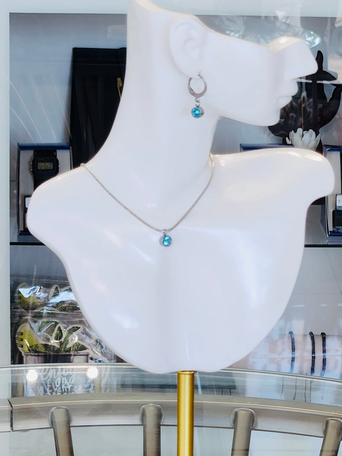 Meraki Designs: Stainless Steel Necklace & Earrings Set – Aqua Zirconia