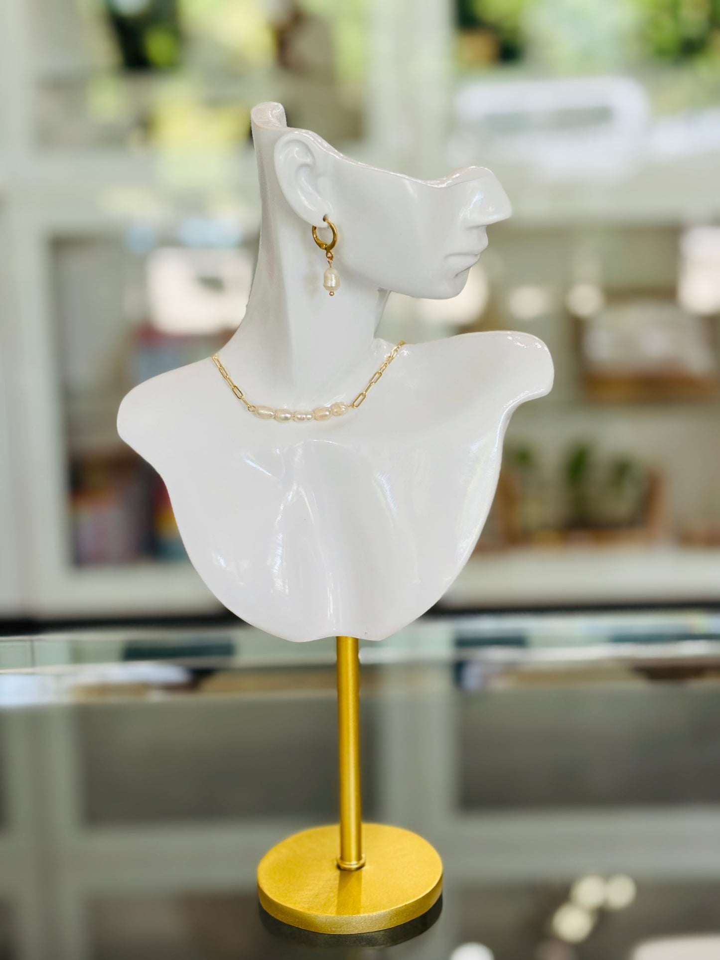 Meraki PEARLS Collection- Gold Paper Clip Necklace & Earrings Set