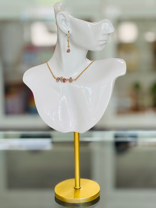 MERAKI DESIGNS- Stainless Steel Necklace with Pink Gemstone Accents