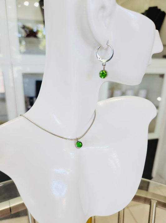 Meraki Designs: Stainless Steel Necklace & Earrings Set – Green Zirconia