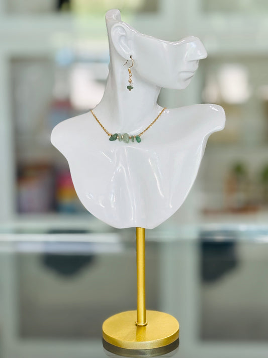 MERAKI DESIGNS-Stainless Steel Necklace with Green Gemstone Accents