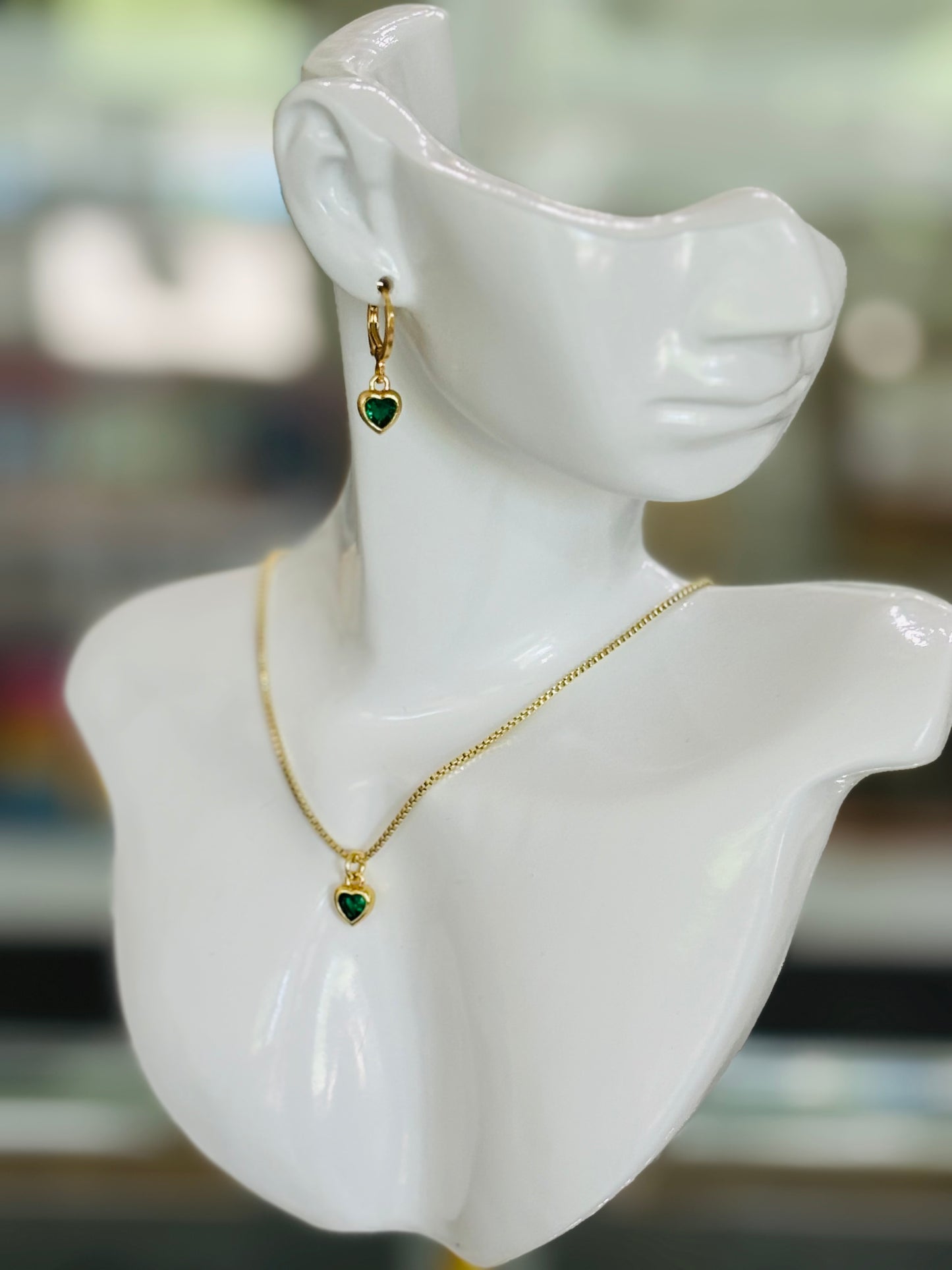 MERAKI DESIGNS- HEART Collection-Green Zirconia Heart Charm Set
