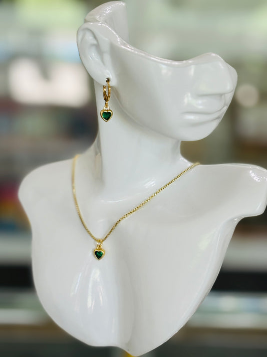 MERAKI DESIGNS- HEART Collection-Green Zirconia Heart Charm Set
