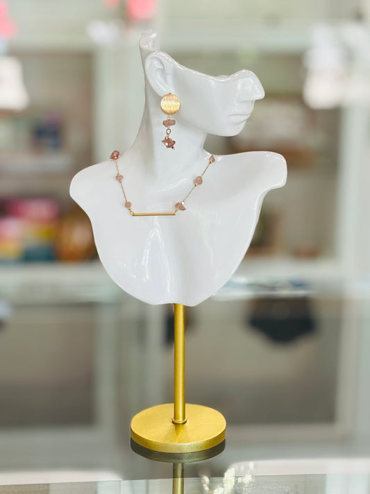 MERAKI DESIGNS-Pink Gemstones and Golden Bar Jewelry Set