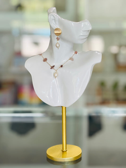 MERAKI DESIGNS-Rose Gemstone and Freshwater Pearl Jewelry Set