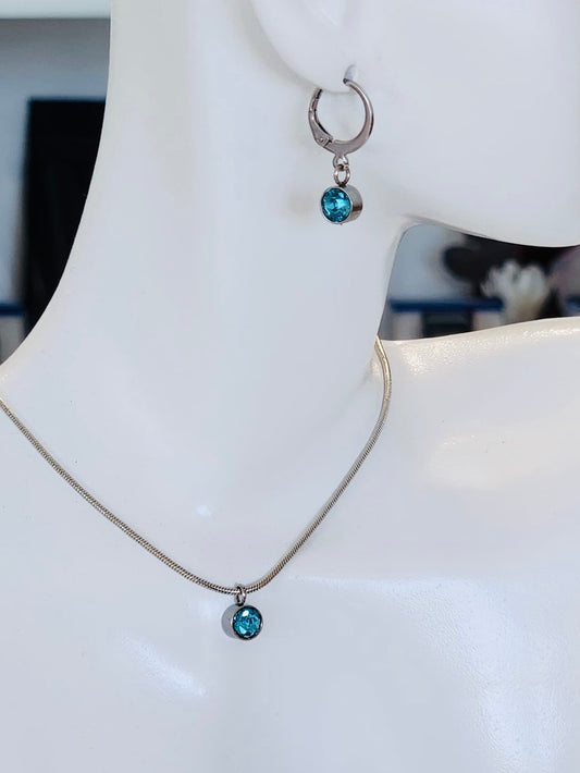 Meraki Designs: Stainless Steel Necklace & Earrings Set – Aqua Zirconia