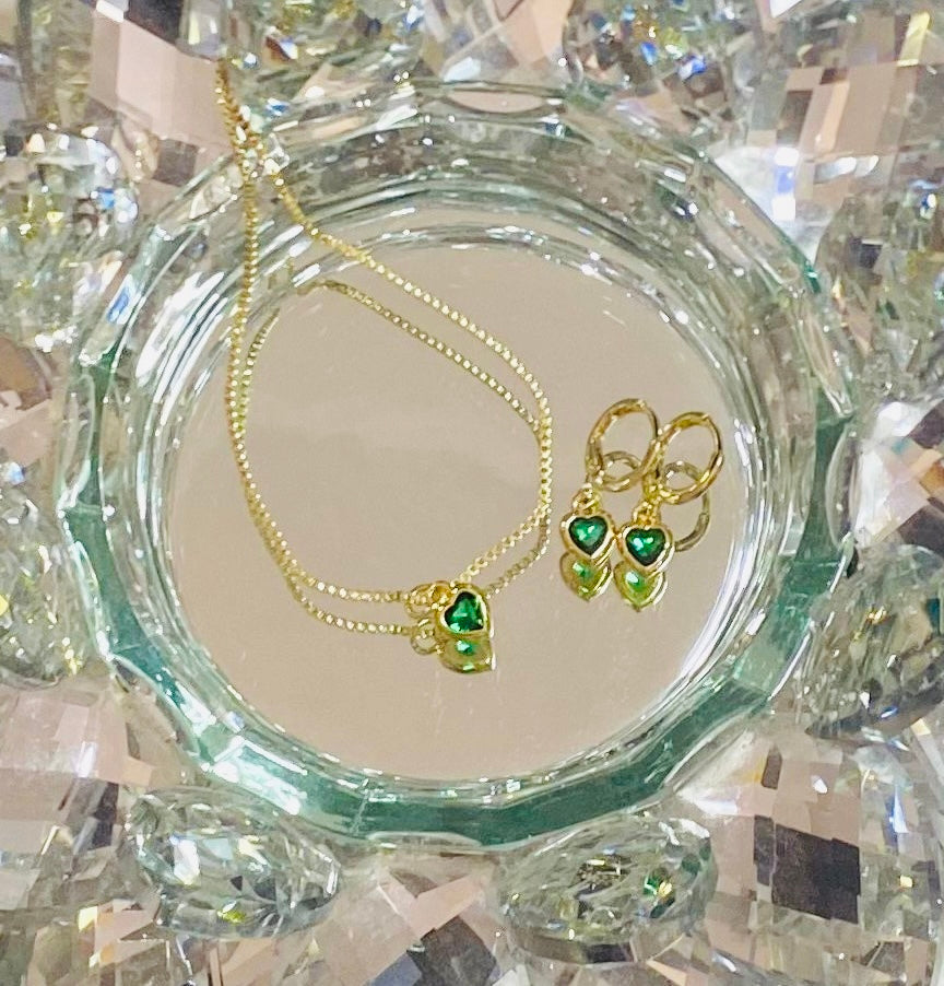 MERAKI DESIGNS- HEART Collection-Green Zirconia Heart Charm Set