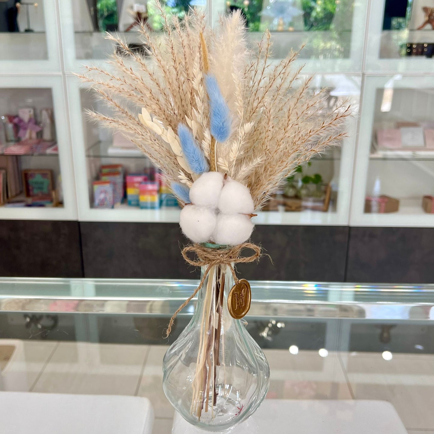 Natural Floral Arrangement with Pampas, Oats, and Cotton Flower (Small)