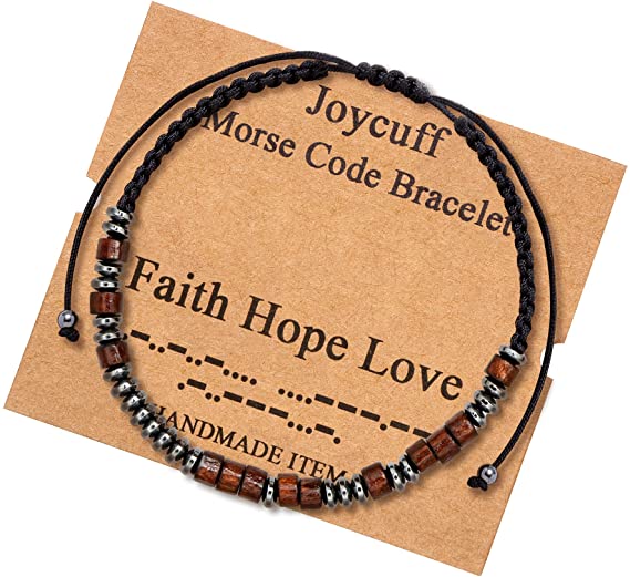 Unisex Wood & Hematite Morse Code Bracelets