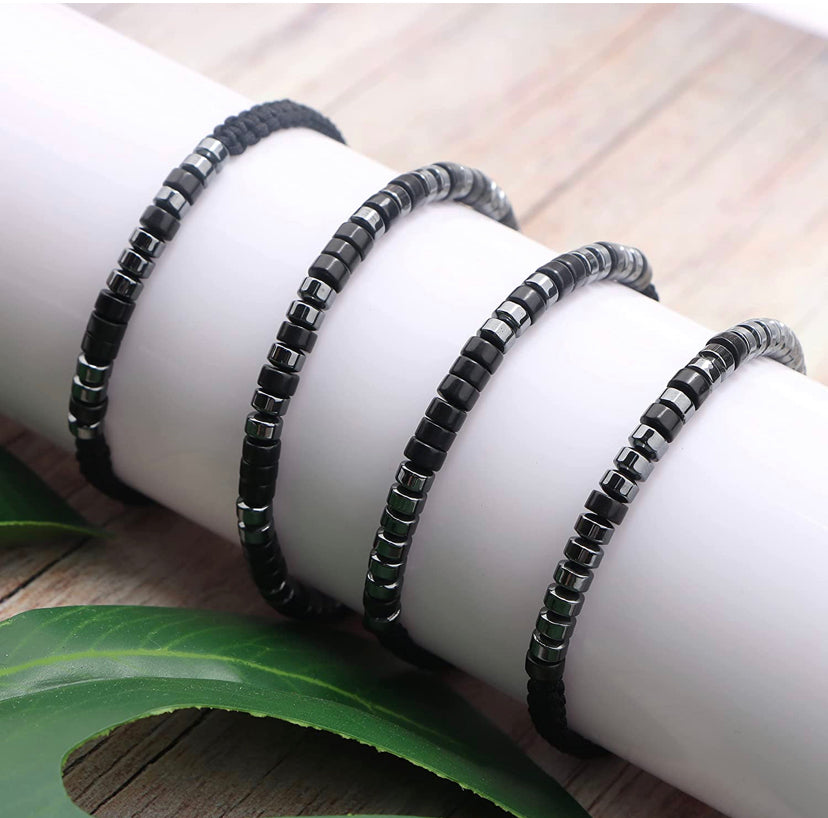 Unisex Obsidian & Hematite Morse Code Bracelets