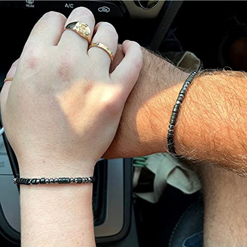 Unisex Obsidian & Hematite Morse Code Bracelets