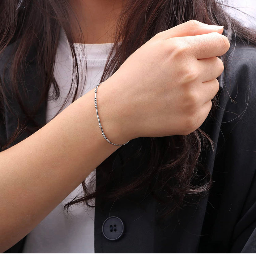 Silver- Morse Code Bracelets